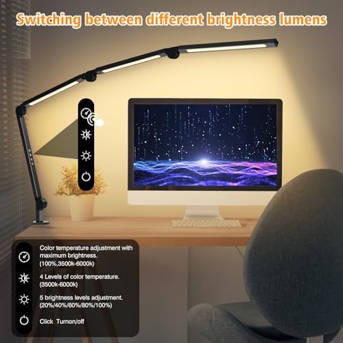 AILBTON LED Desk Lamp with Clip | Foldable Eye-Care Office Table Lamp