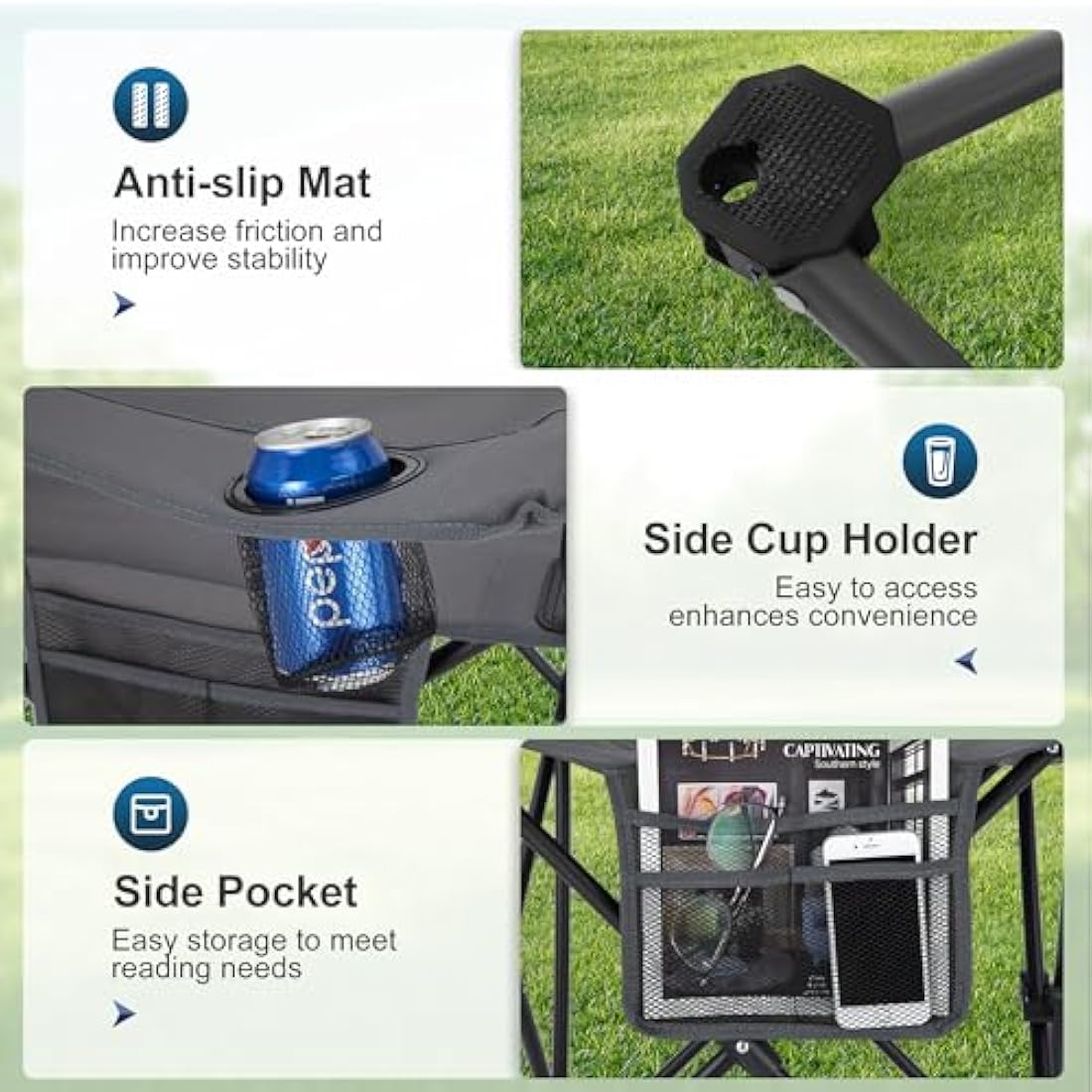 LET'S CAMP Folding Camping Chairs 2 Pack | Lightweight with Cooler Bag