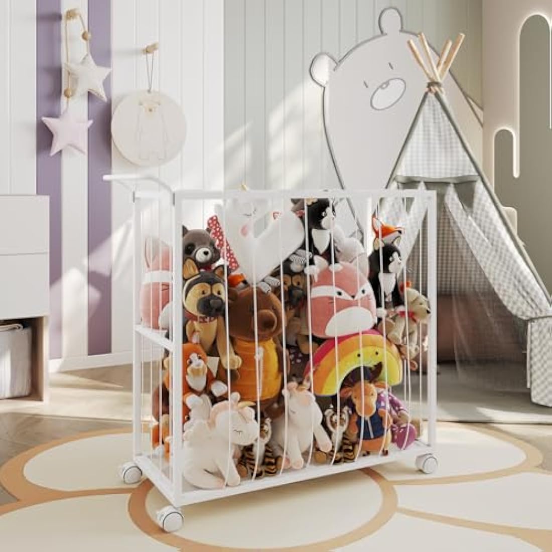BBLIKE Stuffed Animal Zoo Storage - Large Metal Toy Organizer with Wheels