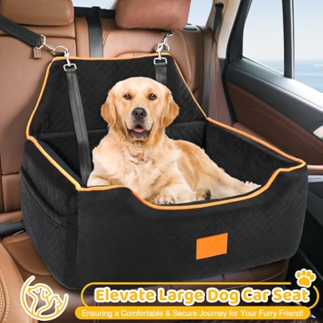 GLENSLAVE Dog Car Seat - Large Pet Booster Seat with Washable Cover, Black