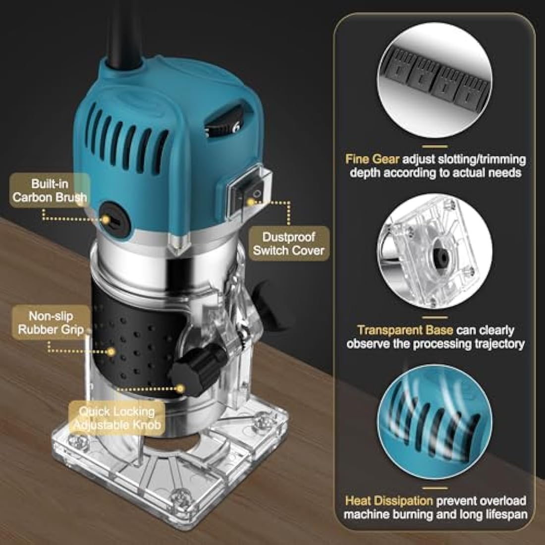 AMTOVL 800W Electric Wood Hand Trimmer | 1/4" Laminate Router Tool