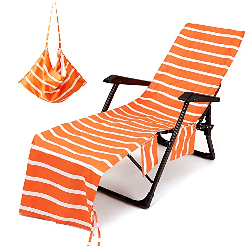 Morbuy Microfiber Beach Chair Cover – Striped Sun Lounger Towel with Pockets