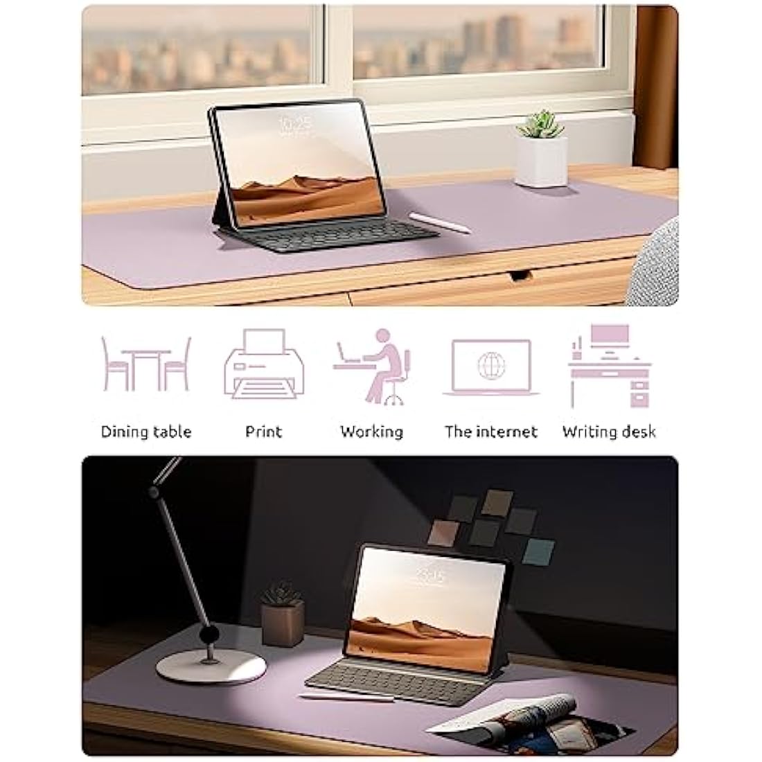 YSAGi Leather Desk Mat – Large Waterproof PU Mouse Pad, Grayish Lavendar