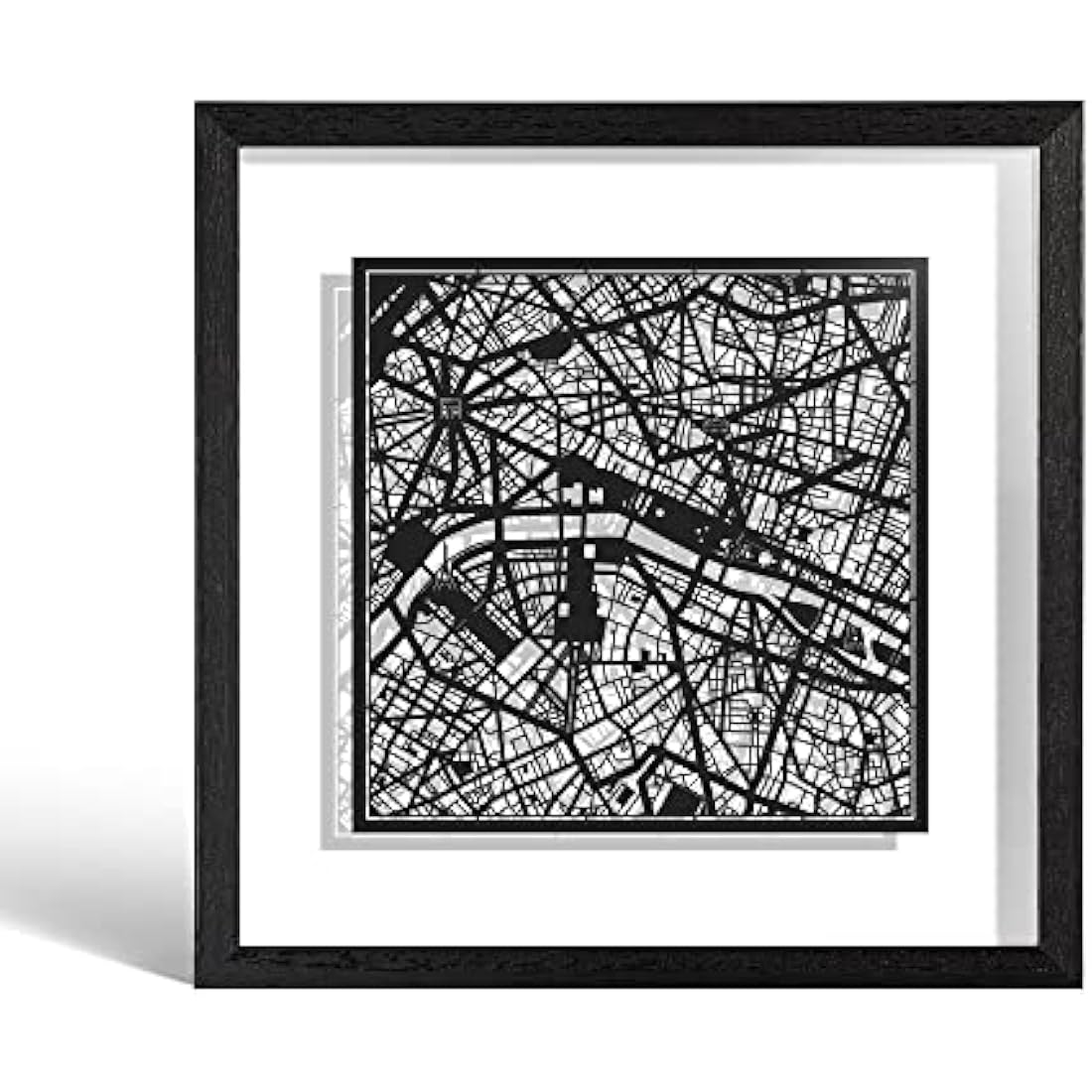 Paris Paper Cut Map - Framed Minimalist Wall Art, 9x9
