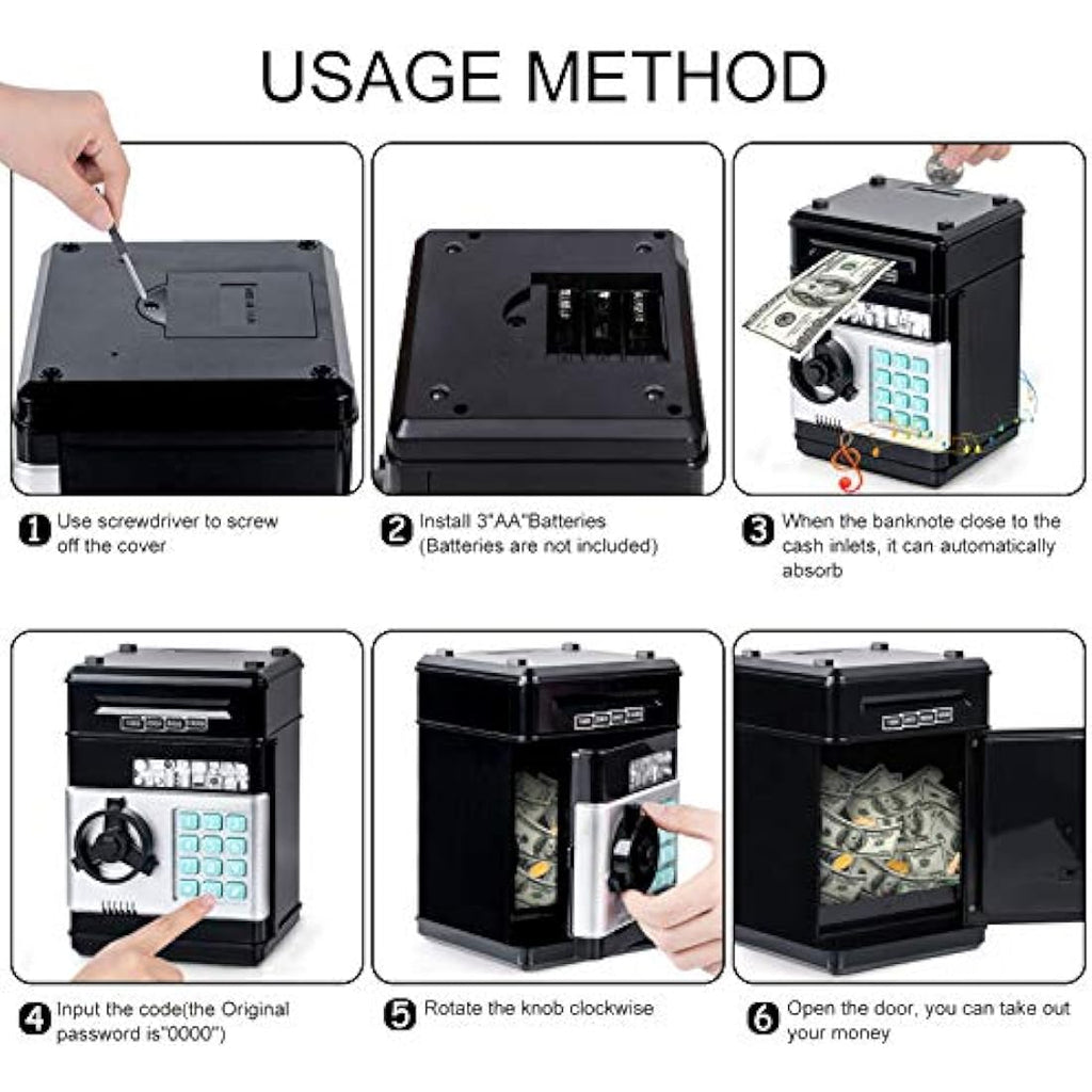 Jolof Store Digital ATM Money Box – Kids Password Safe Piggy Bank (Black)