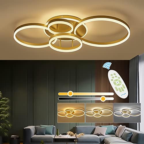 XEMQENER LED Ceiling Light | 77W Dimmable Modern 5-Ring Chandelier