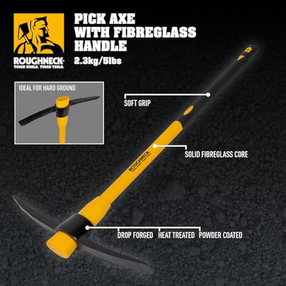Roughneck 5lb Pick Axe with Fibreglass Handle - Heavy Duty Root Removal