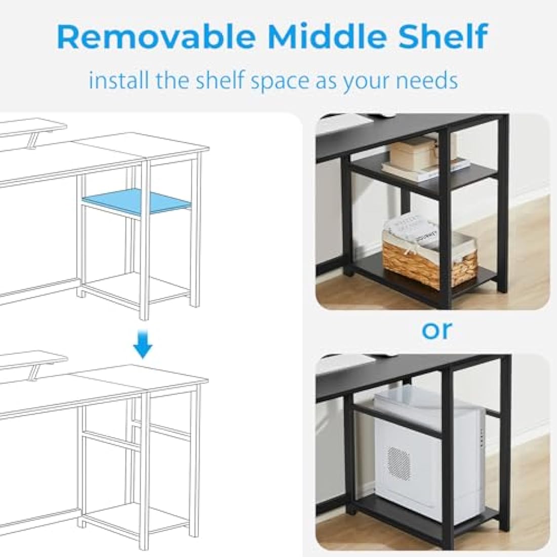 Computer Desk with Monitor Stand and Reversible Shelves
