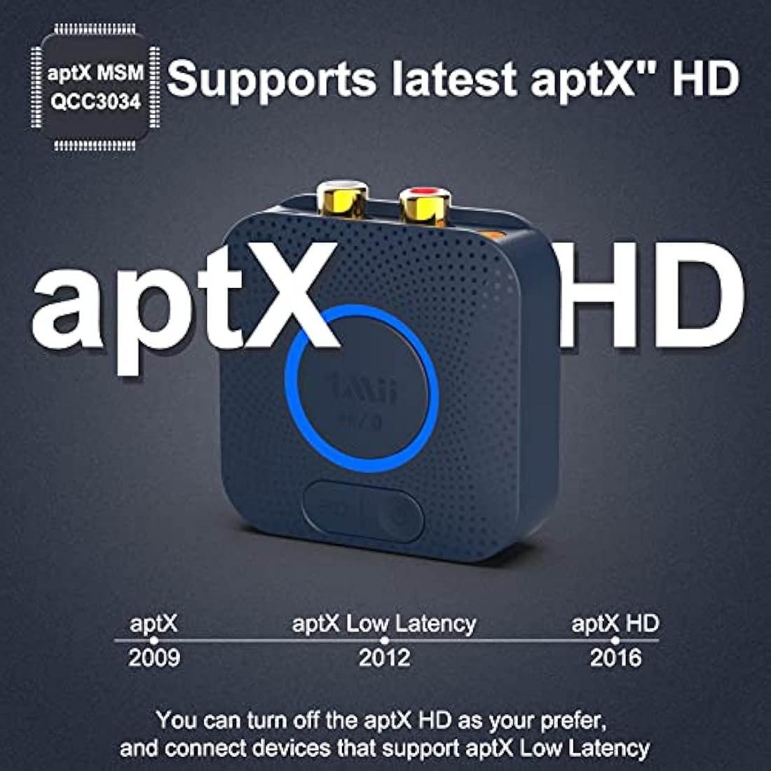 1Mii B06HD Bluetooth 5.1 Receiver | HiFi aptX HD Audio Adapter with RCA