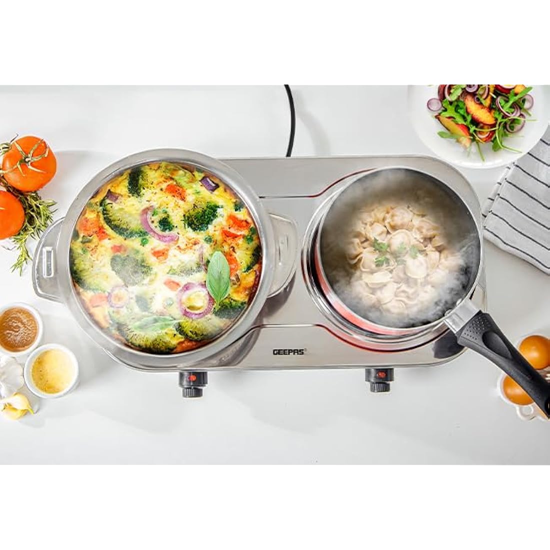 Geepas 2500W Double Hot Plate – Portable Electric Hob with Cast Iron Burners