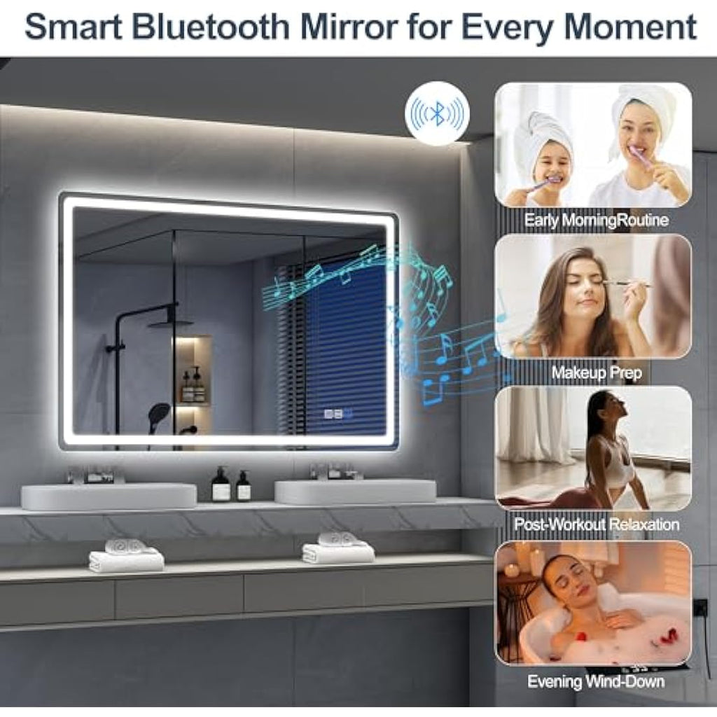 S'bagno Bluetooth LED Bathroom Mirror | 1000x700mm Dimmable Anti-Fog