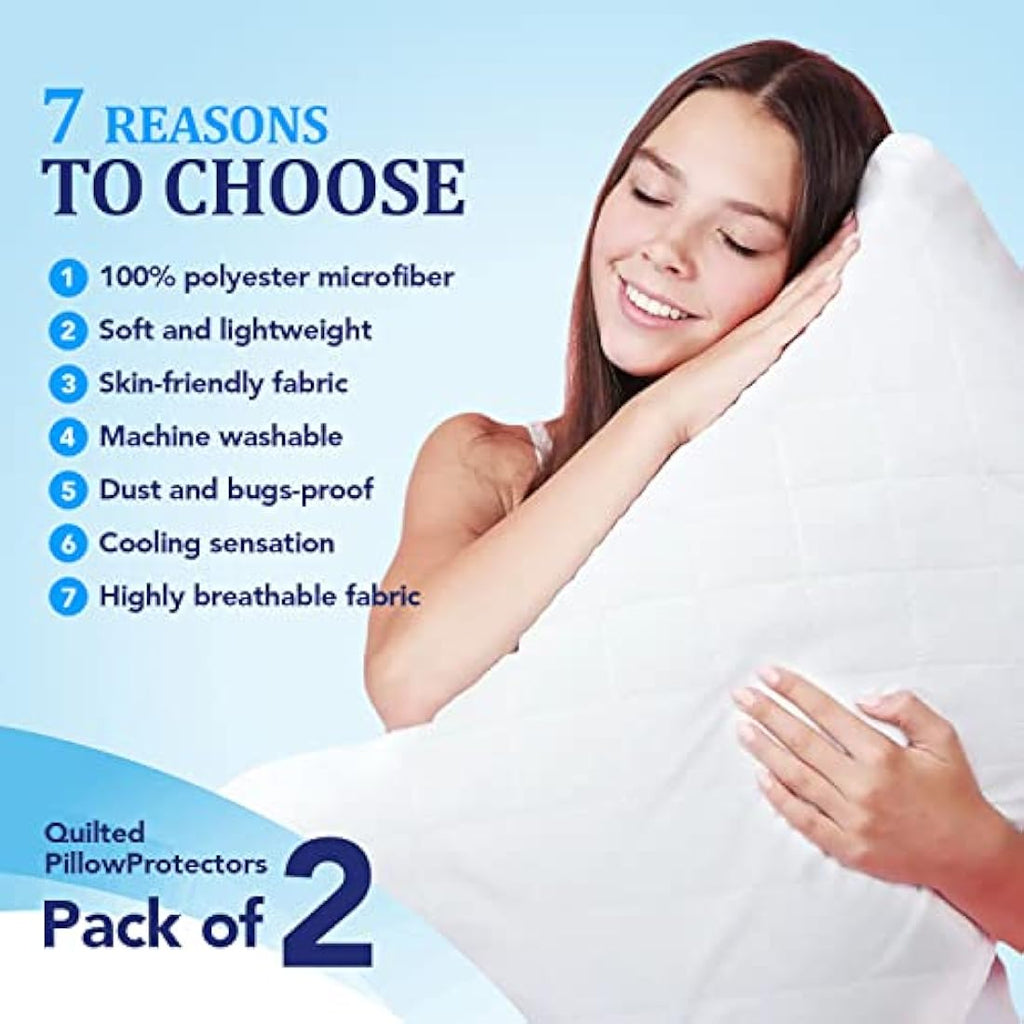 Eutony Quilted Pillow Protectors 2 Pack | Soft Microfiber Zipped Covers