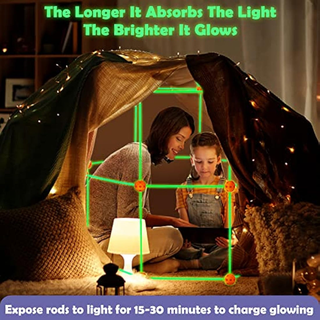 Jolof Store 130 Pcs Glow in the Dark Fort Building Kit – Kids STEM Toy