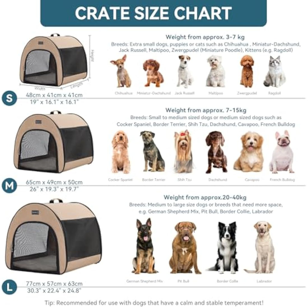 Petsfit Portable Dog Crate – 19 Inch Collapsible Soft Travel Kennel, Khaki