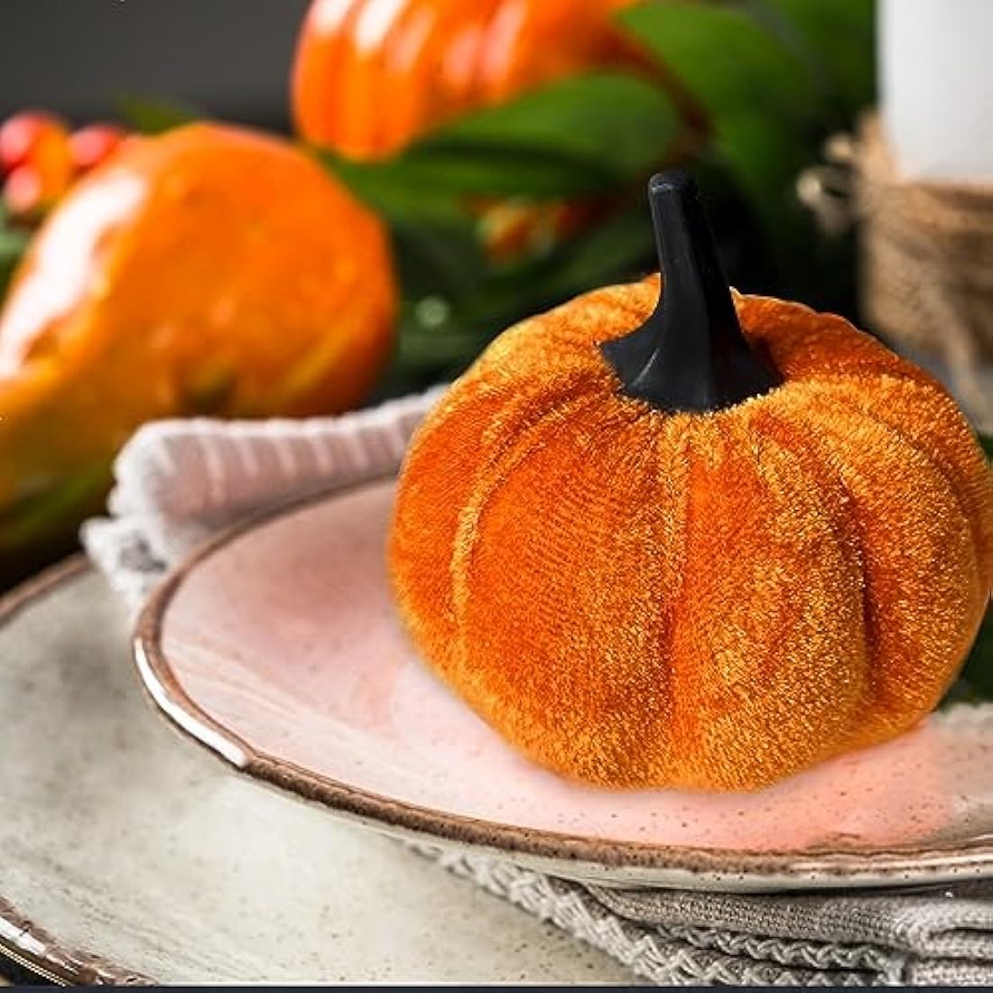 12Pcs Faux Velvet Pumpkins – Rustic Fall Harvest Decor