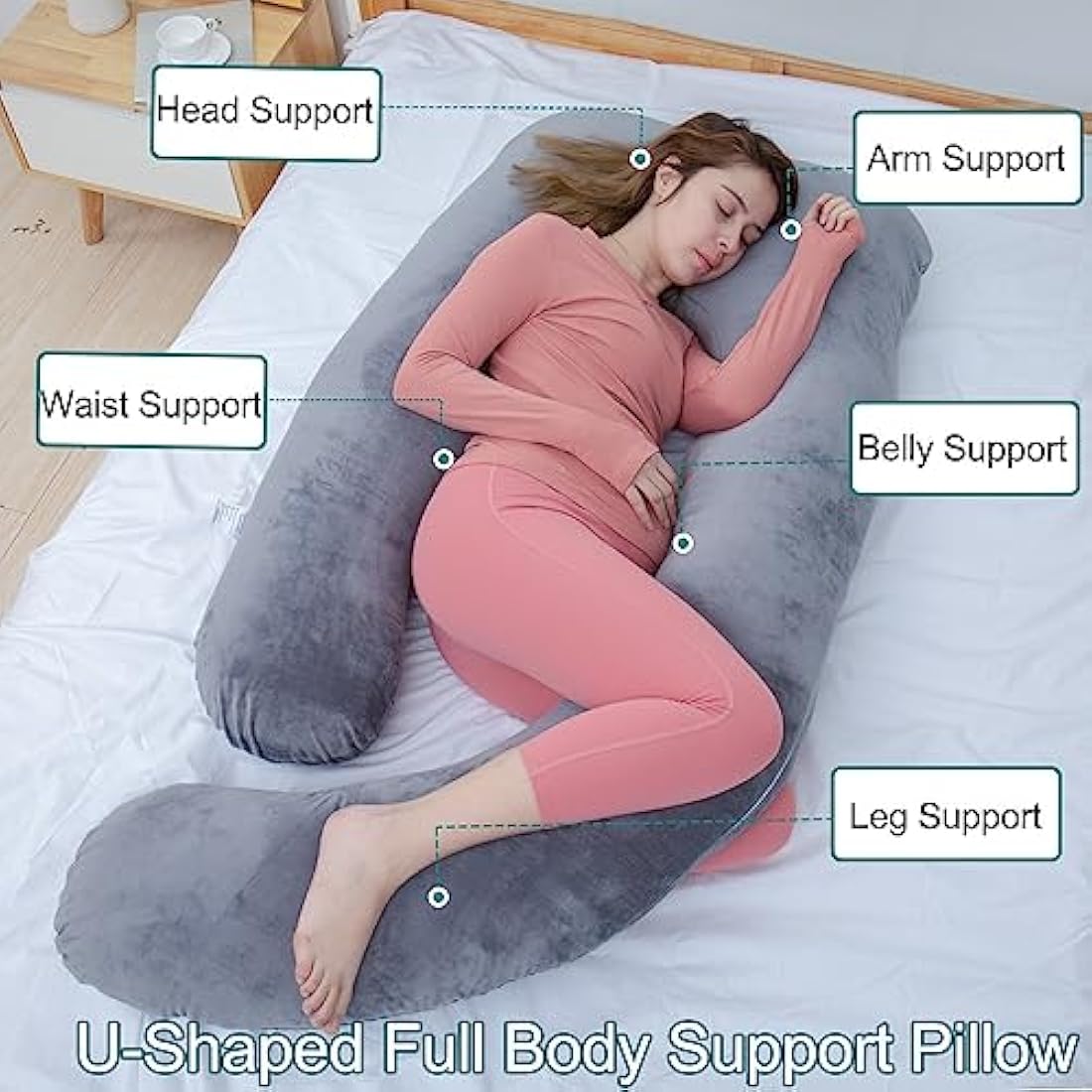 AS AWESLING U-Shaped Pregnancy Pillow | Full Body Support Velvet Cover