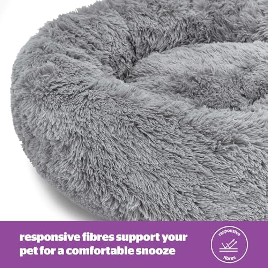 Silentnight Calming Donut Dog Bed – Plush Washable Pet Pillow, Grey, 70cm
