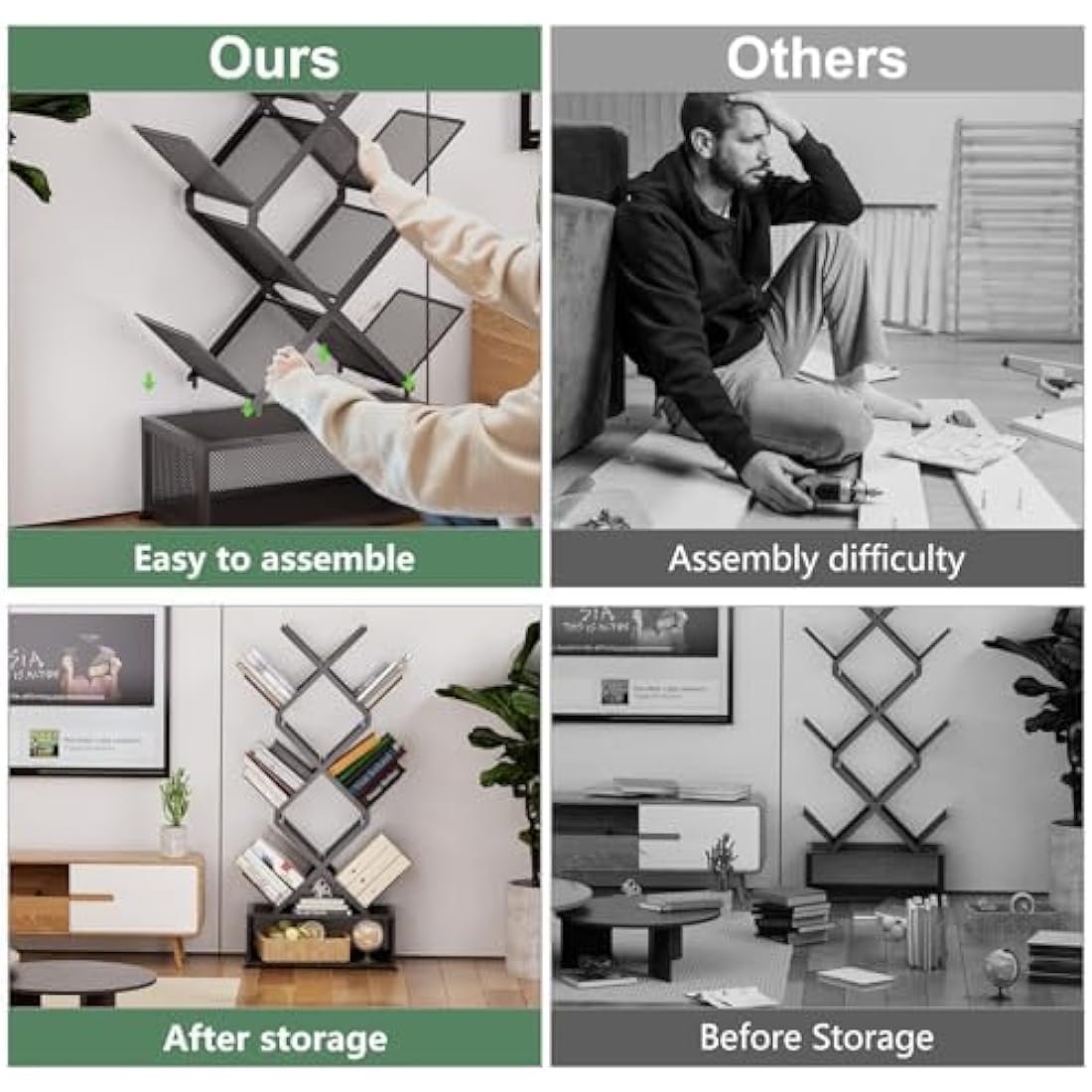 9-Tier Tree Bookshelf – Folding Metal Space Saving Rack