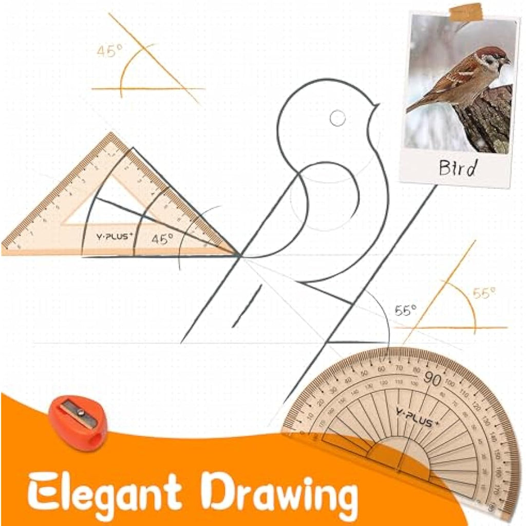 YPLUS 11-Piece Geometry Set | Math Compass and Protractor Kit for Students