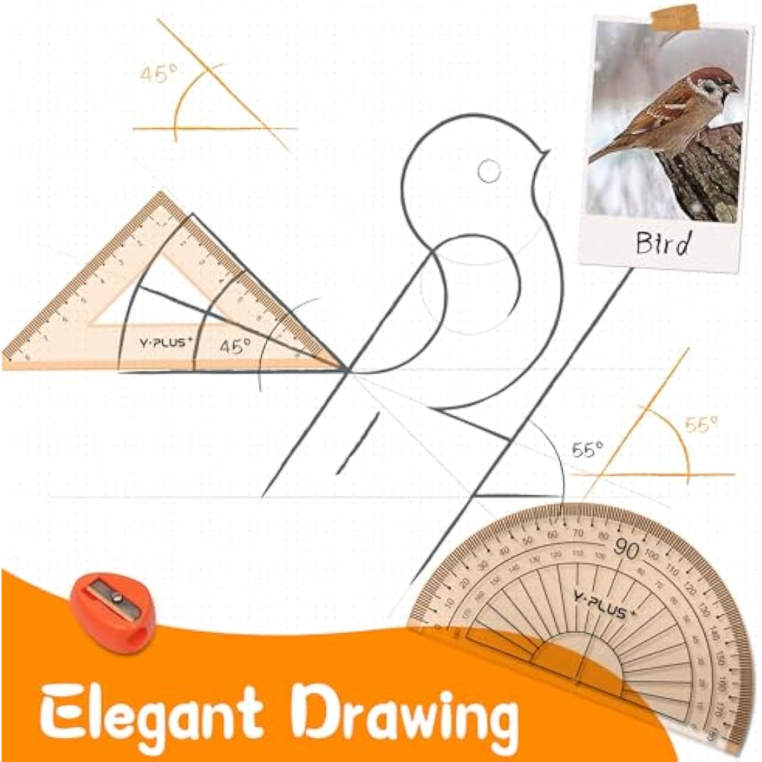 YPLUS 11-Piece Geometry Set | Math Compass and Protractor Kit for Students