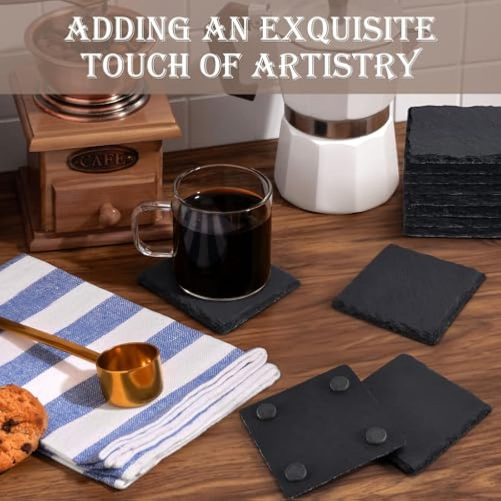 48-Piece Slate Drink Coasters | 4-Inch Black Stone Engraving Blanks