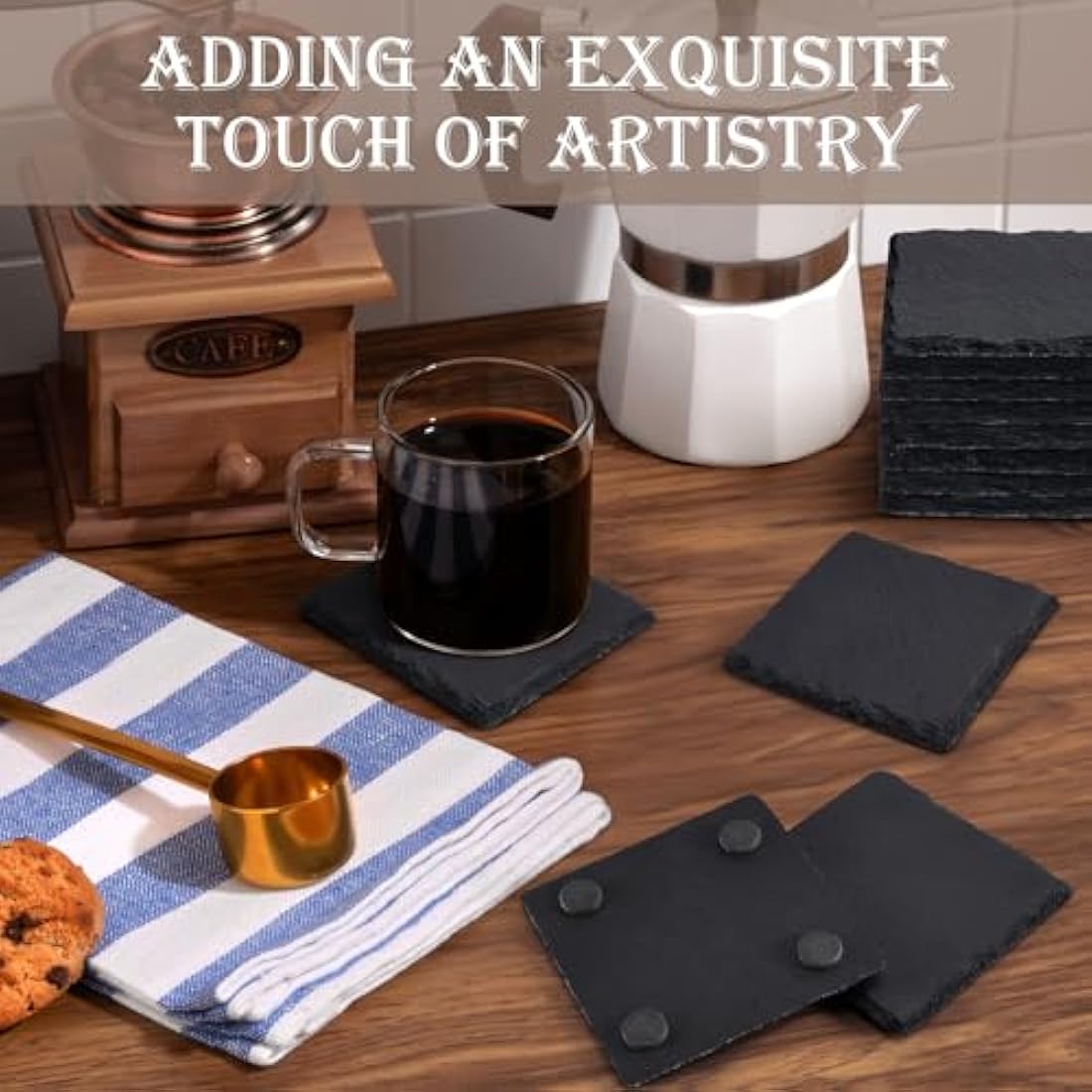 48-Piece Slate Drink Coasters | 4-Inch Black Stone Engraving Blanks