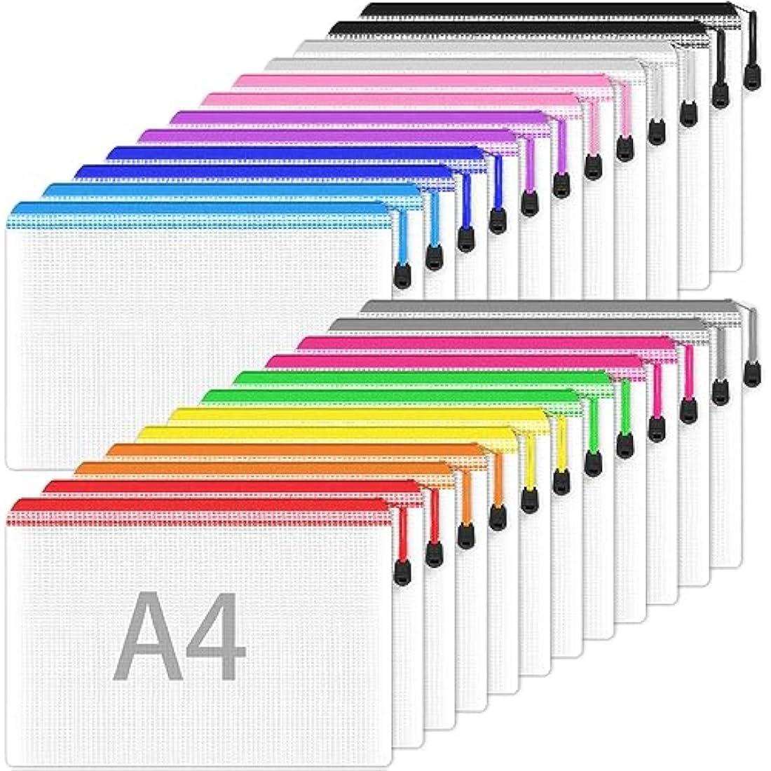 Jolof Store A4 Mesh Zip Wallets – 24 Pack Waterproof Document Folders