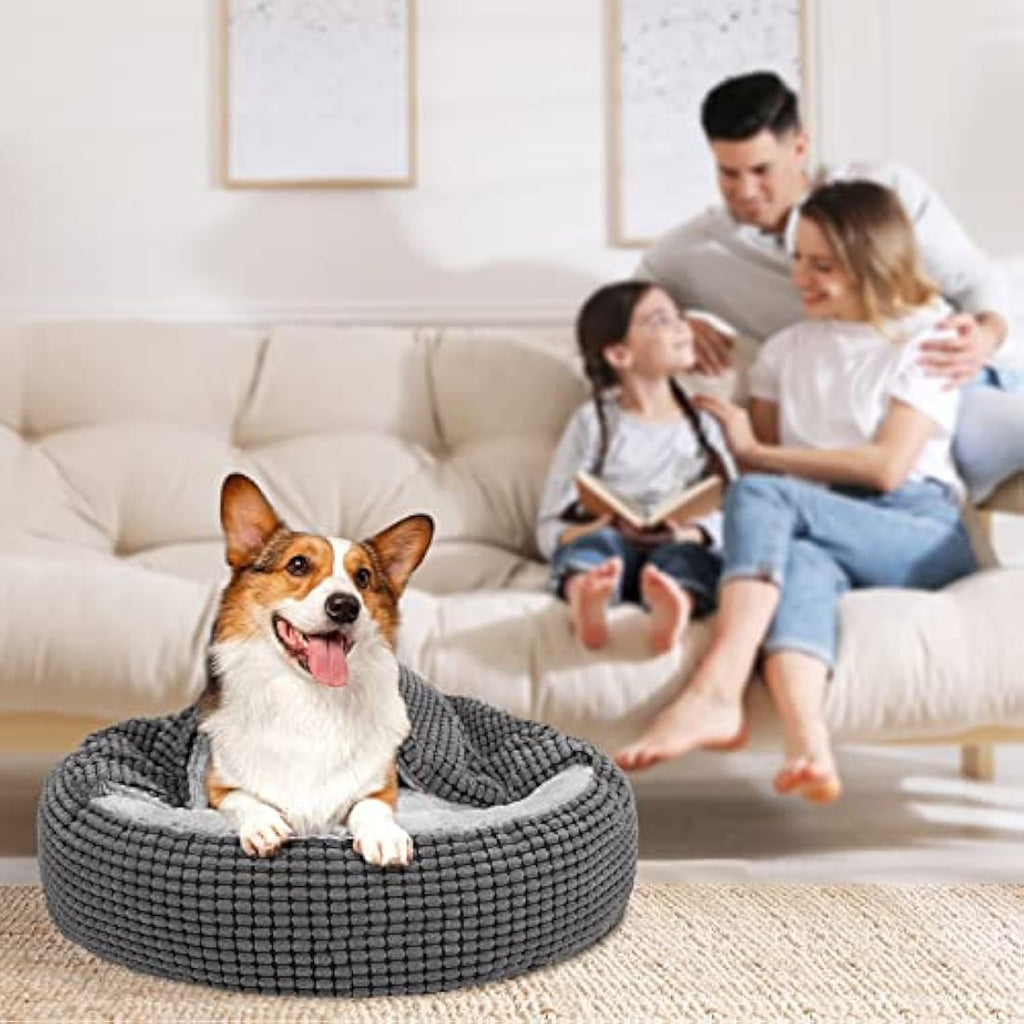 JOEJOY Calming Donut Dog Bed – Washable Hooded Pet Cave for Cats