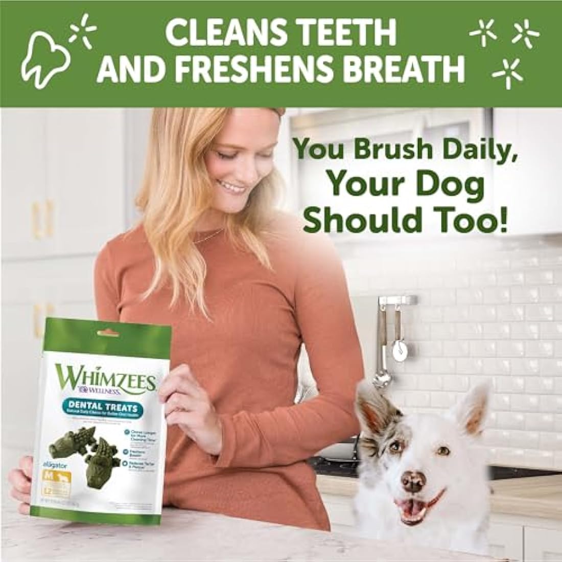 WHIMZEES Alligator Dental Chews for Medium Dogs - Grain-Free, 12 Count