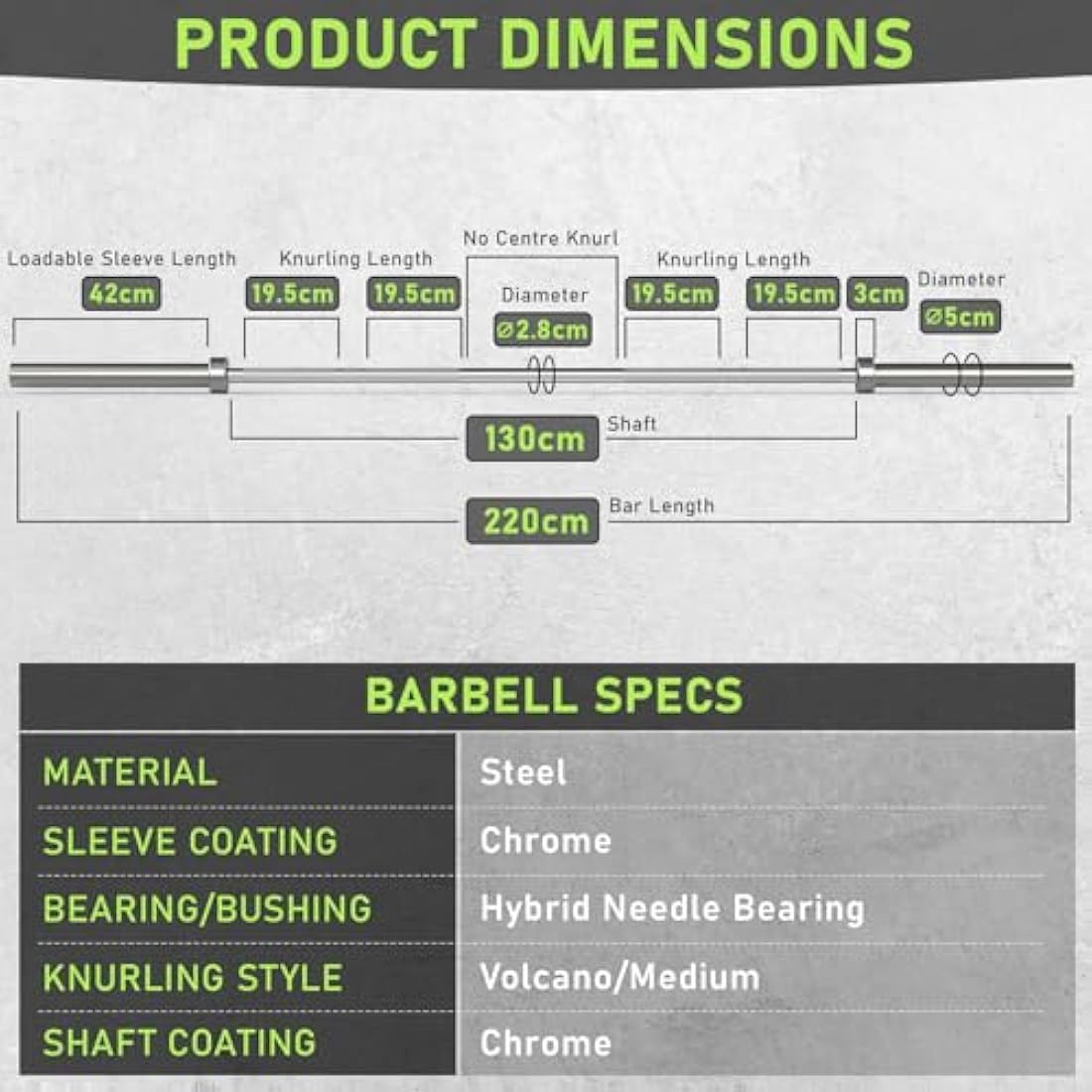 PhysKcal Olympic Barbell - 15kg/20kg Steel Weightlifting & Powerlifting Bar