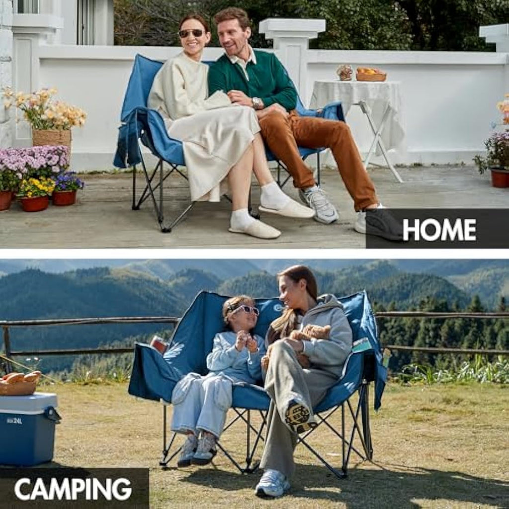 Portal Double Camping Chair – Padded Folding Loveseat Sofa, 272kg Load