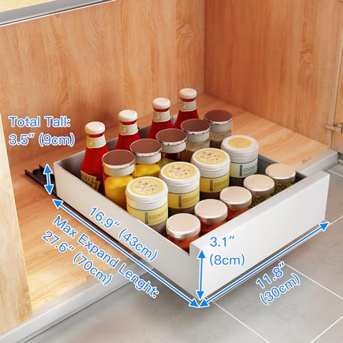 SAYZH Pull Out Cabinet Organizer | No-Drill Sliding Kitchen Drawer - White
