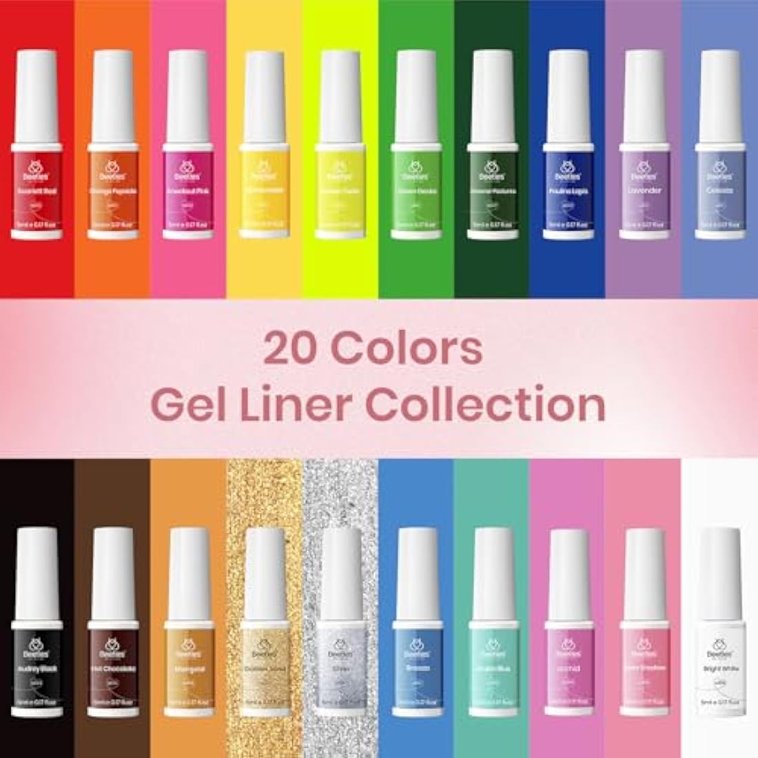 Beetles 20 Color Gel Liner Nail Art Polish Set with Base and Top Coat