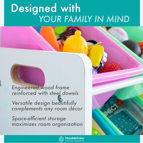 Humble Crew Wooden Toy Storage Organiser | 12 Pastel Bins for Kids