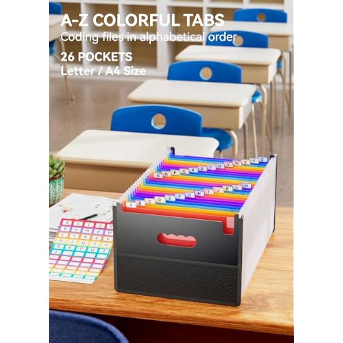 ABC life 26 Pockets Expanding File Folder – A4 Document Organizer with Mesh Bag