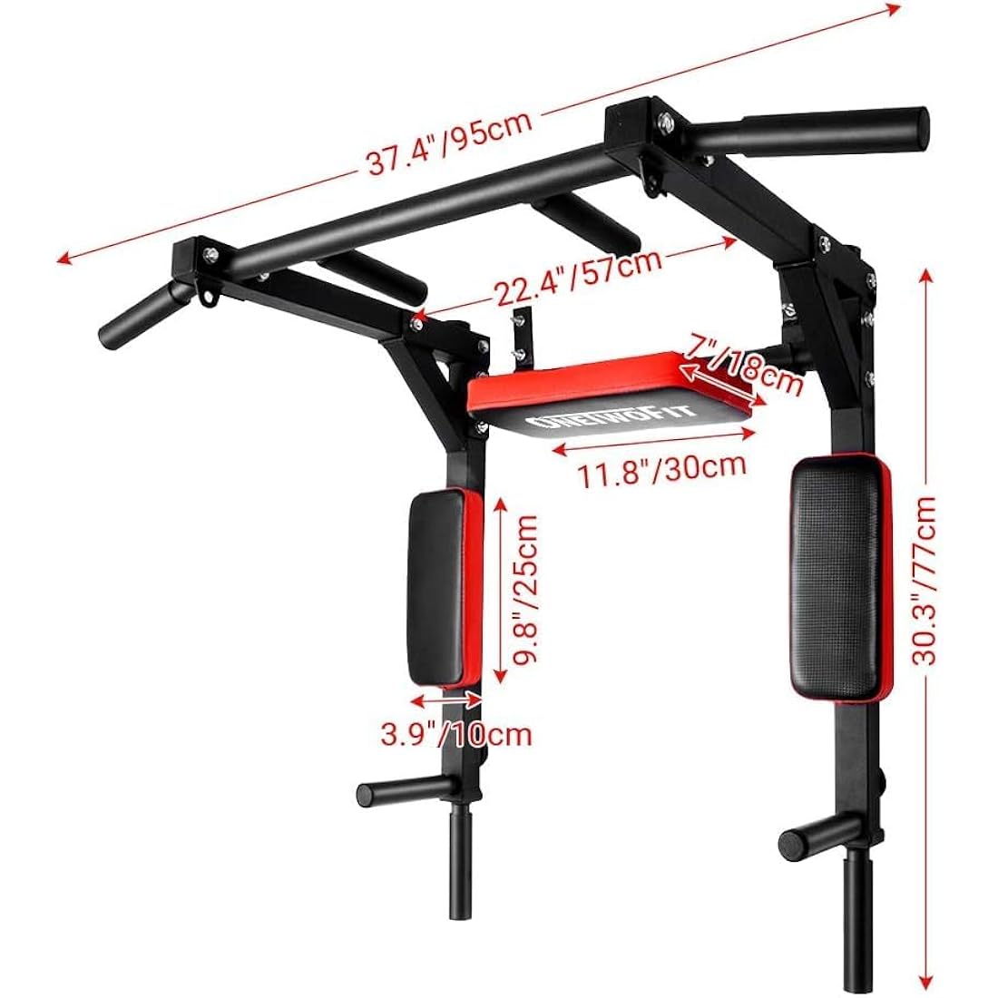 ONETWOFIT Wall Mounted Pull Up Bar & Dip Station - 440lb Home Gym Tower
