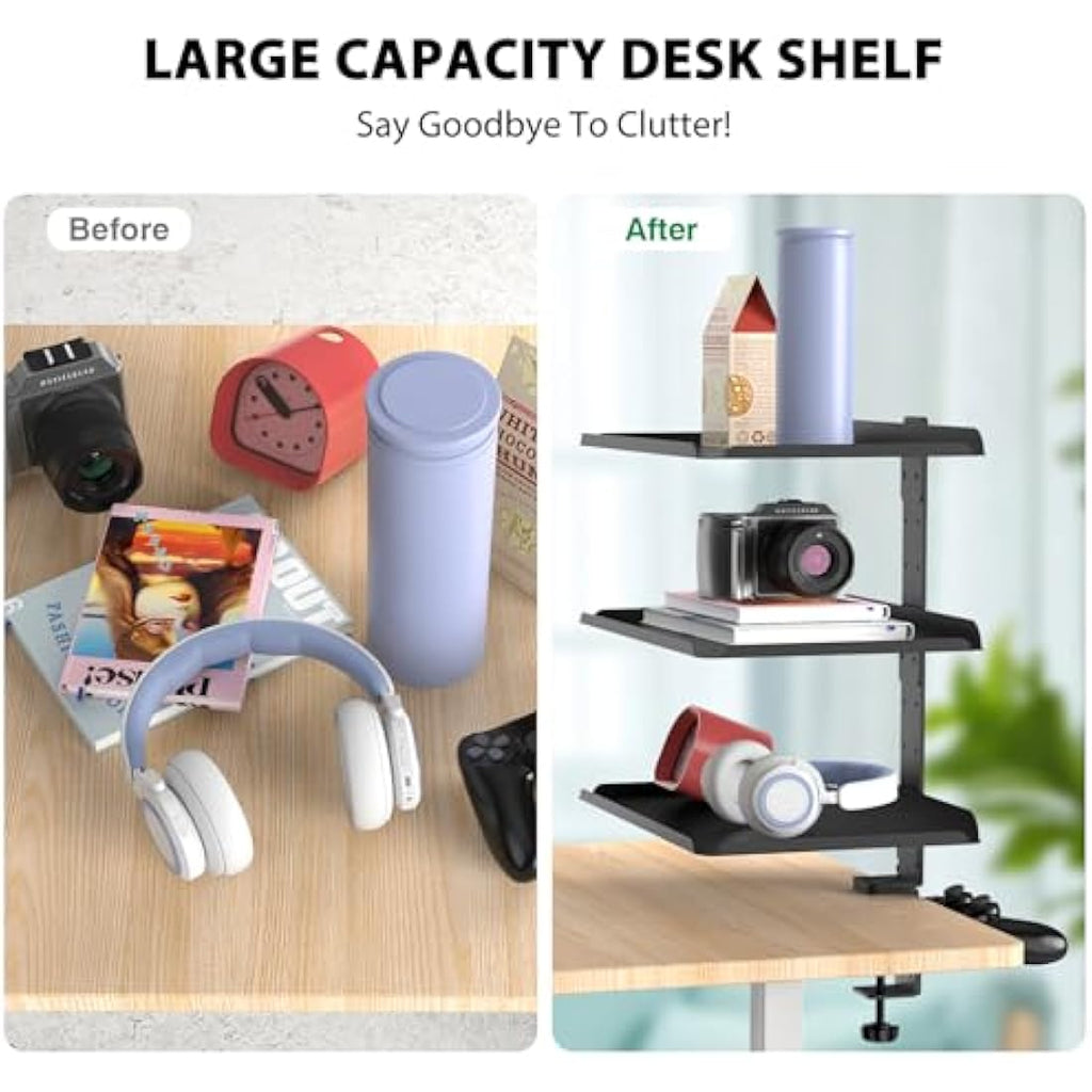 Rolizoe 3-Tier Clamp On Desk Shelf Organiser with Headphone Stand
