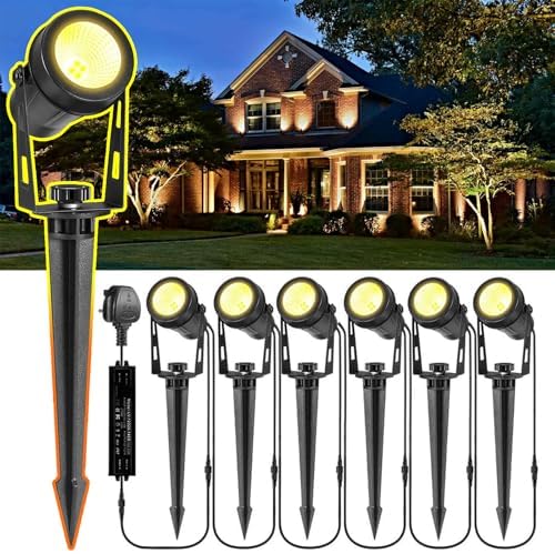 GreenClick LED Garden Spike Lights – 6 Pack Mains Powered IP65 Warm White