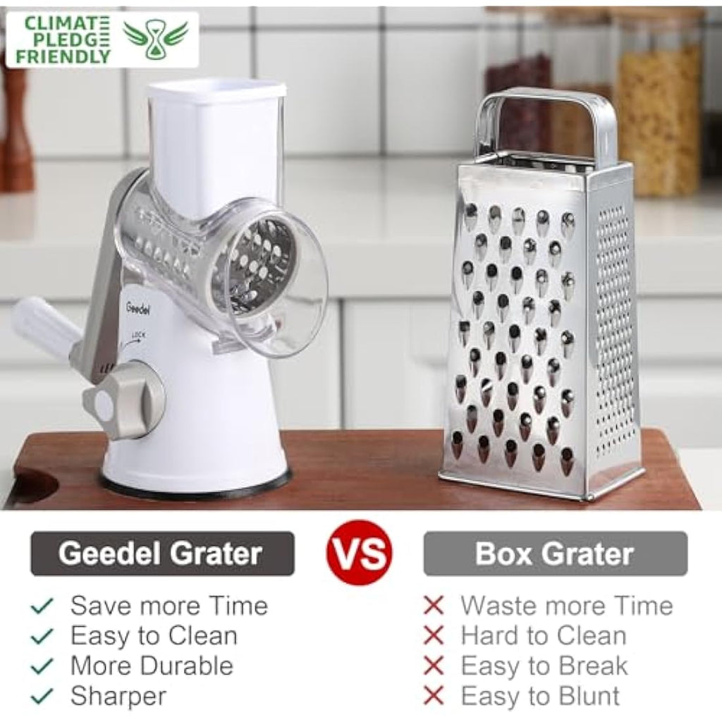 Rotary Cheese Grater | 3-Blade Manual Vegetable Slicer