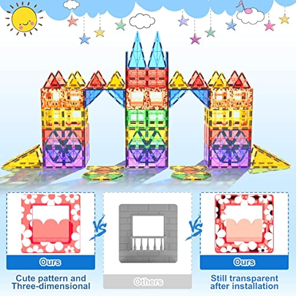 Jolof Store 100PCS Magnetic Tiles STEM Building Set with 2 Cars