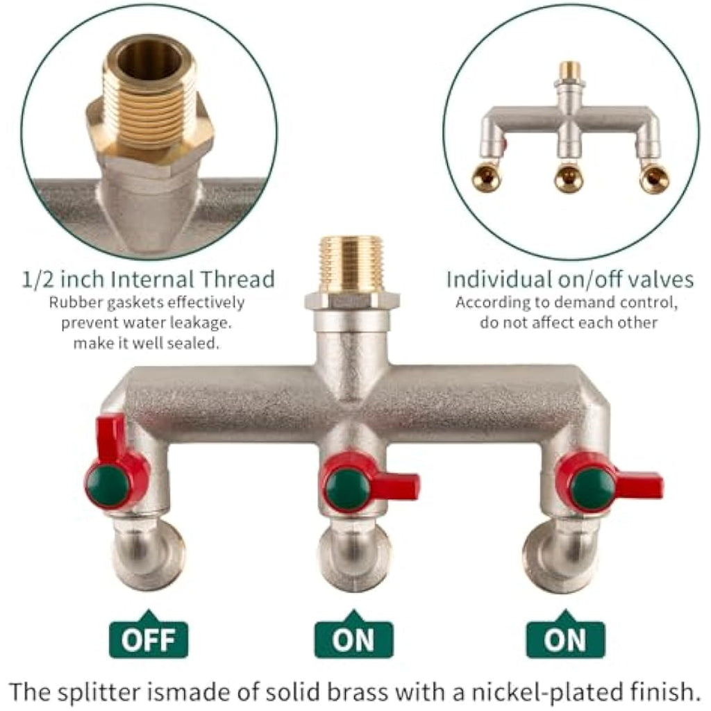 Brass 3-Way Multi-Tap Connector | 1/2" Inlet to 3/4" Outlets