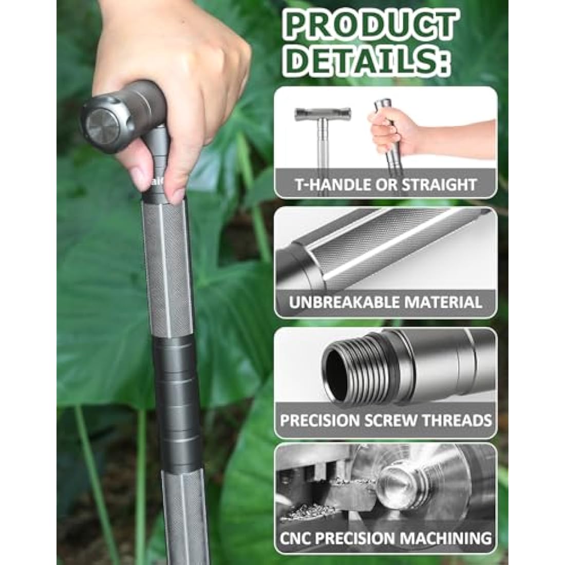 aiGear Aluminum Trekking Poles – Adjustable Tactical Hiking Stick, Grey