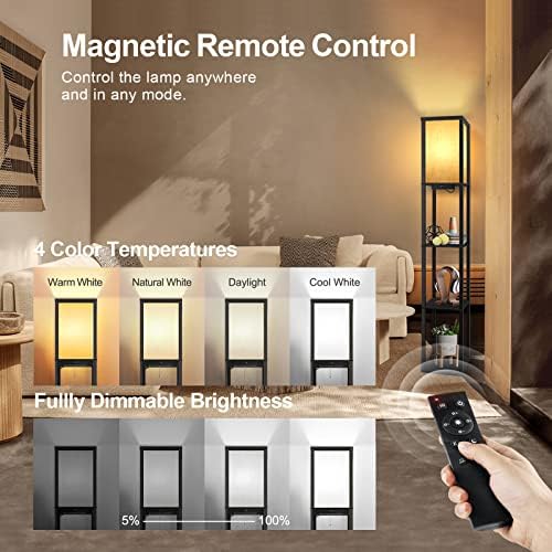 OUTON LED Floor Lamp with Shelves – Dimmable Light with USB Ports