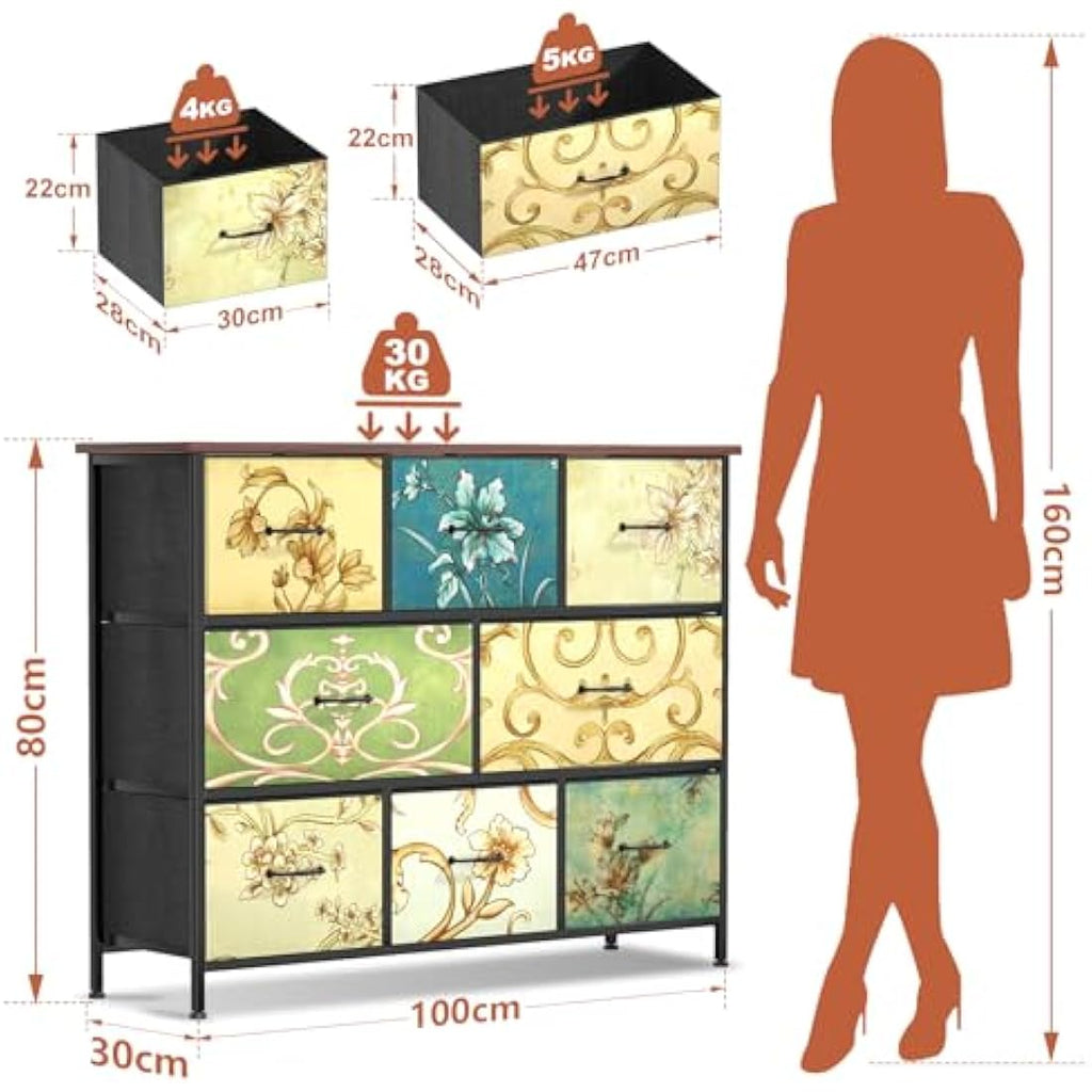8-Drawer Fabric Dresser – Vintage Floral Storage Chest