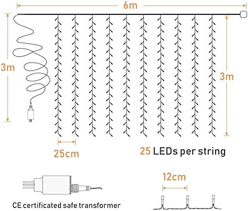 Elegear 600 LED Curtain Lights – 6m x 3m Warm White Waterproof Fairy Lights
