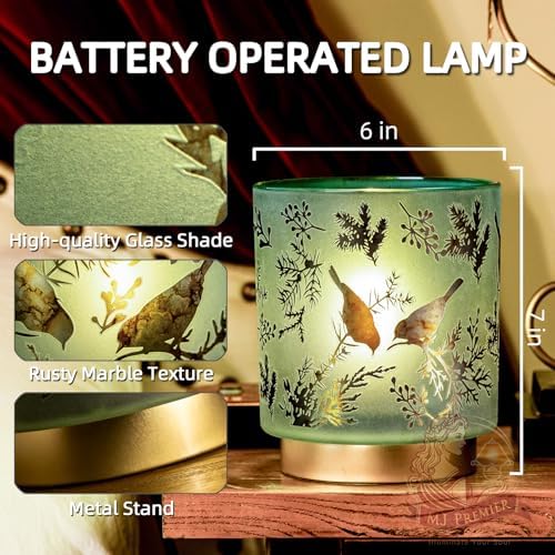 MJ PREMIER Cordless Battery Table Lamp | Teal Marble Glass with Timer