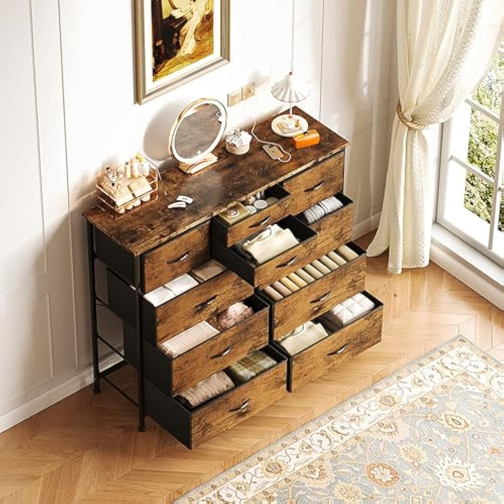 10-Drawer Fabric Dresser – Rustic Brown Storage Organizer