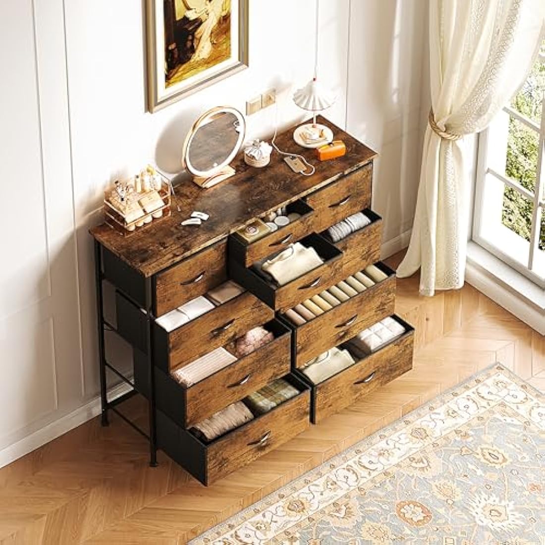10-Drawer Fabric Dresser – Rustic Brown Storage Organizer