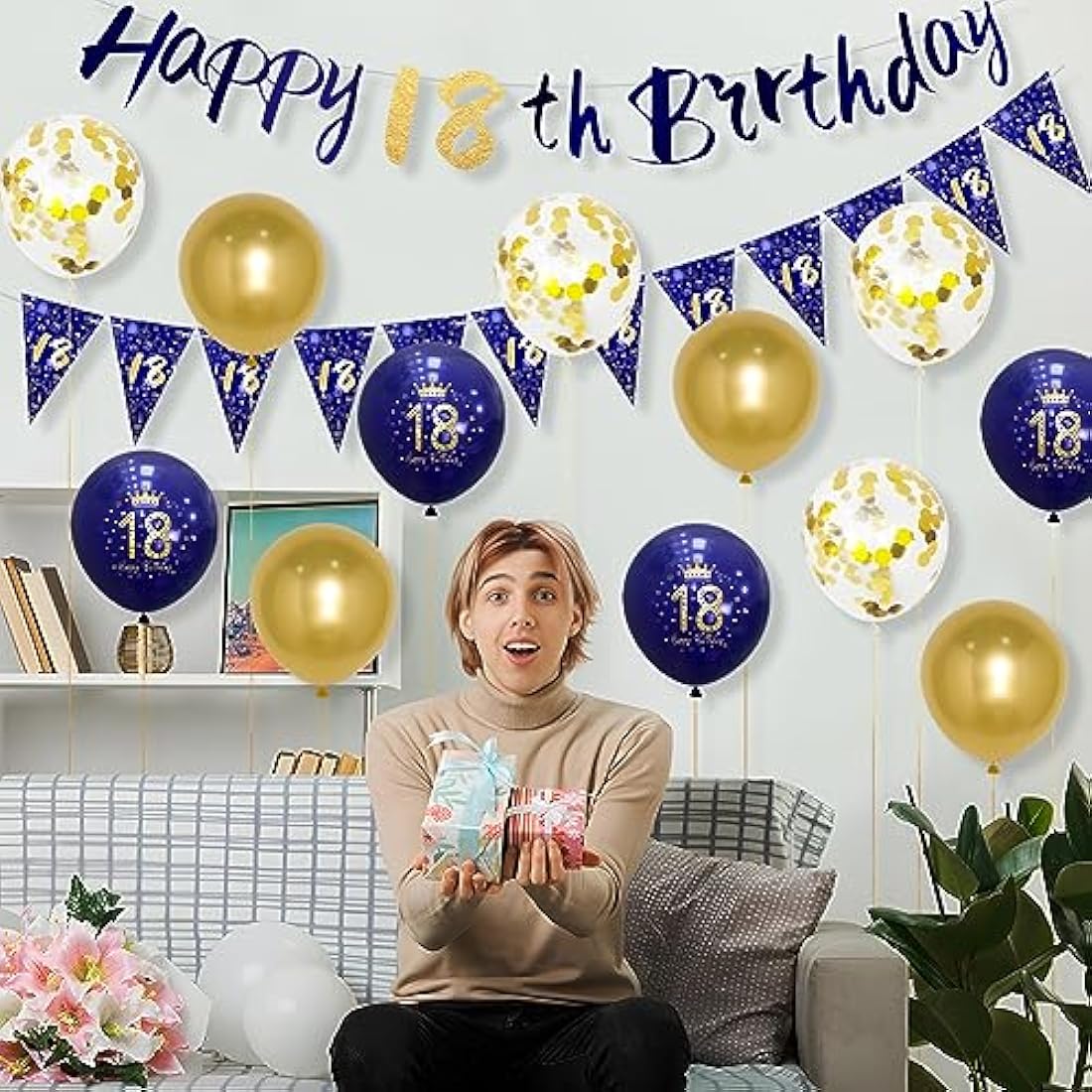 18th Birthday Decorations for Boys – Navy Blue & Gold Balloon Kit