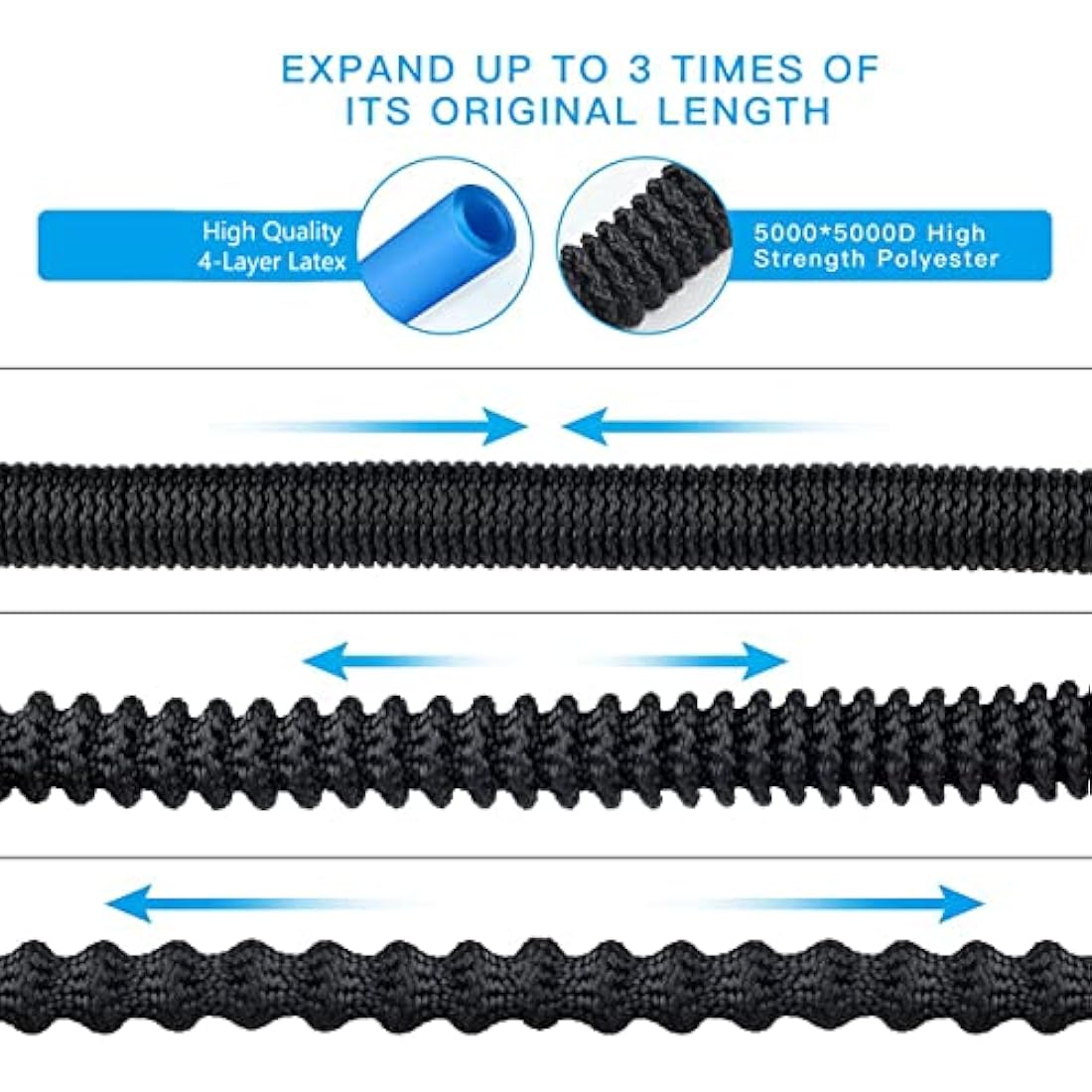 HmiL-U 50ft Expandable Garden Hose | Double Latex Tube with 9-Way Spray Gun